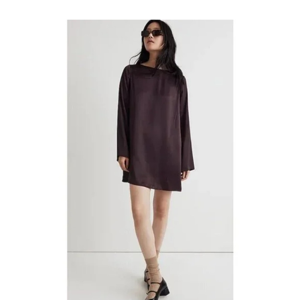 Madewell Satin Shift Mini Dress in Chocolate Raisin